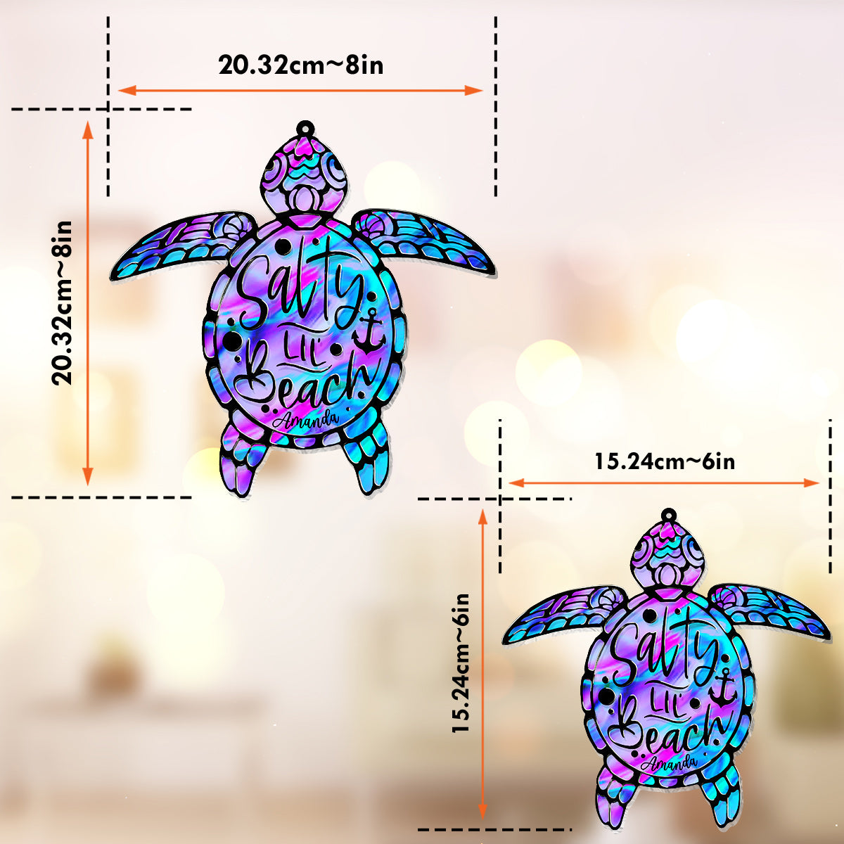 Salty Lil' Beach – Personalisierter Schildkröten-Fensterhänger als Sonnenfänger 