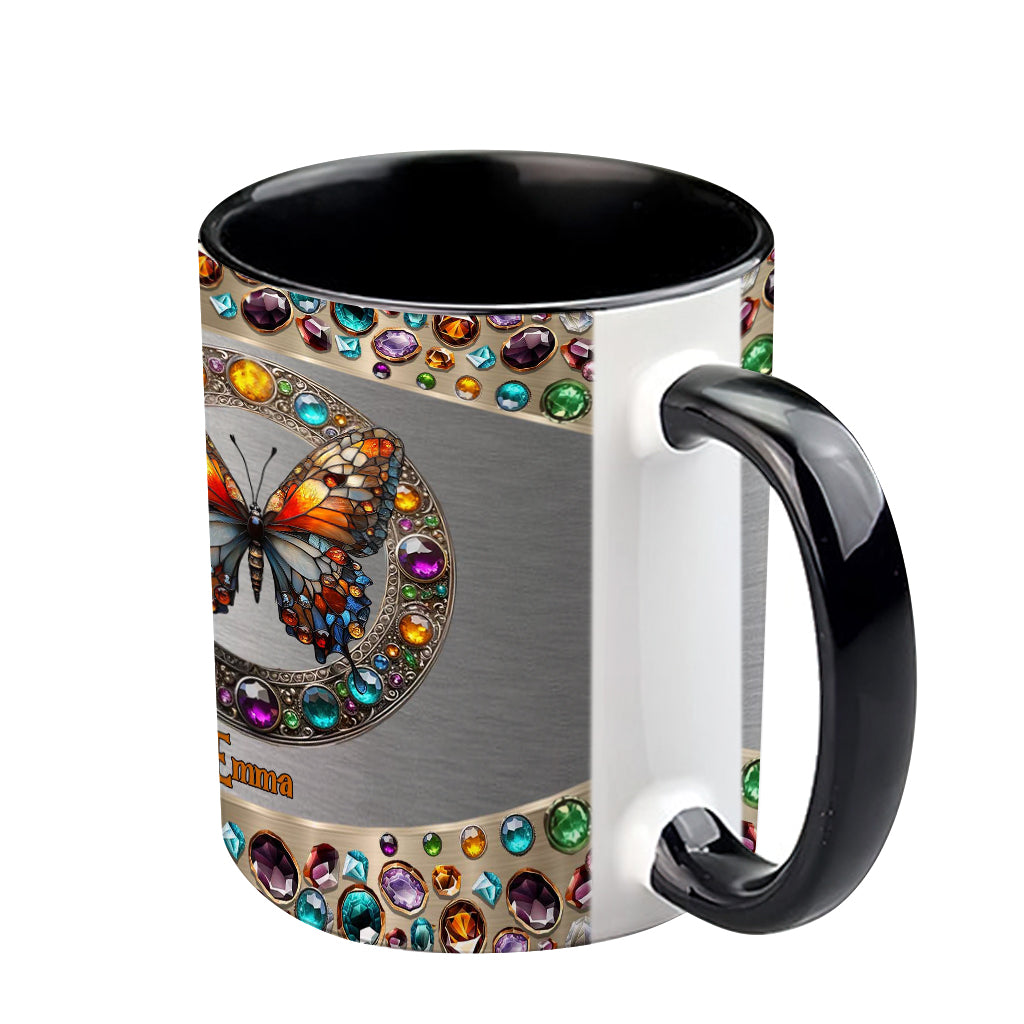 Stained Glass Beauty - Personalized Butterfly Accent Mug