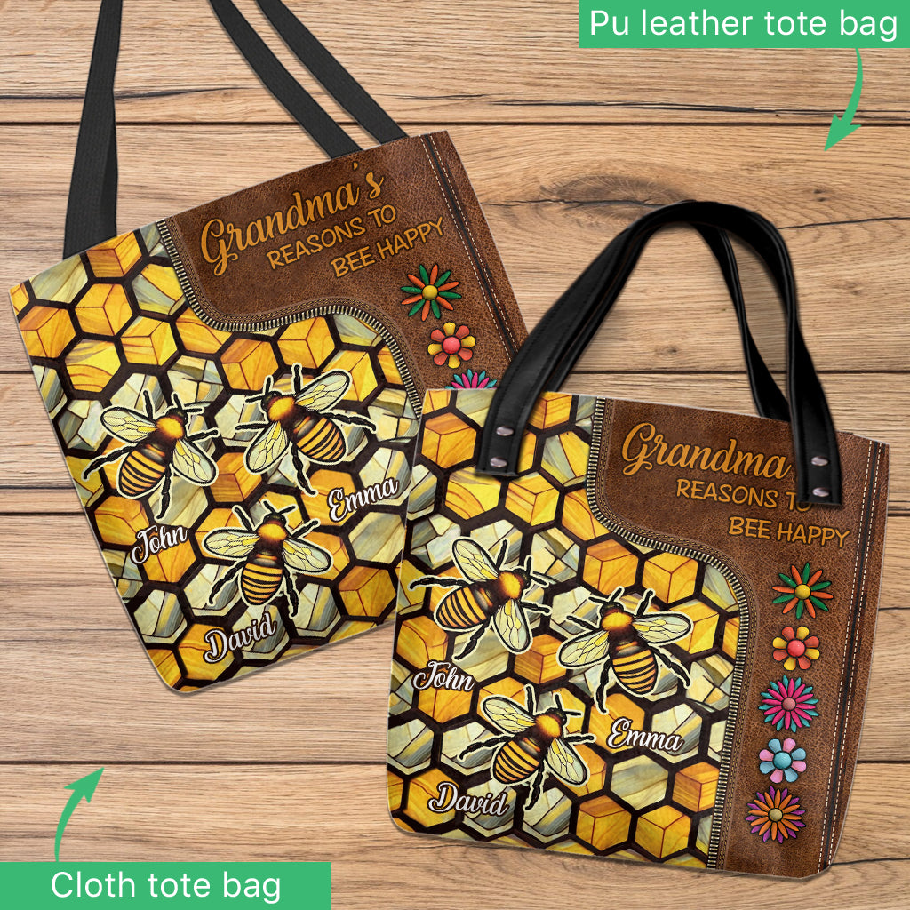 Grandma's Reasons To Be Happy - Personalized Grandma Tote Bag