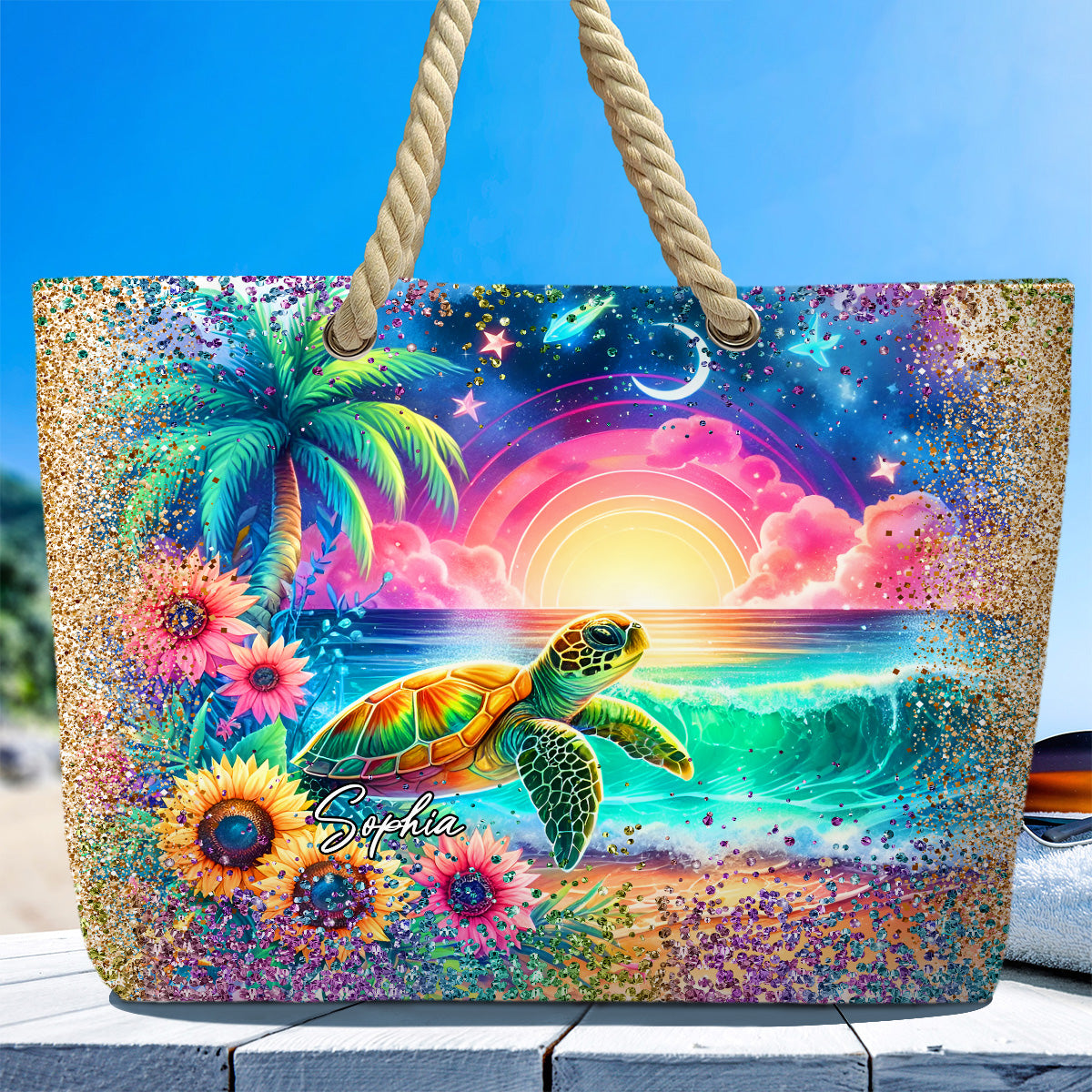 Personalisierte Strandtasche mit Schildkrötenmotiv