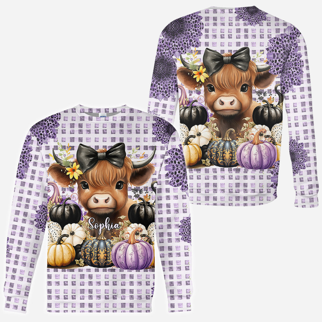 Cute Baby Highland Cow Fall Pumpkins - Personalized All Over Shirt