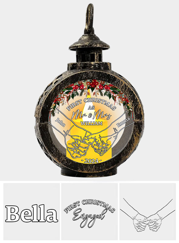 Händchenhaltendes erstes Weihnachtsfest – Personalisierte runde Laterne für Paare mit Licht