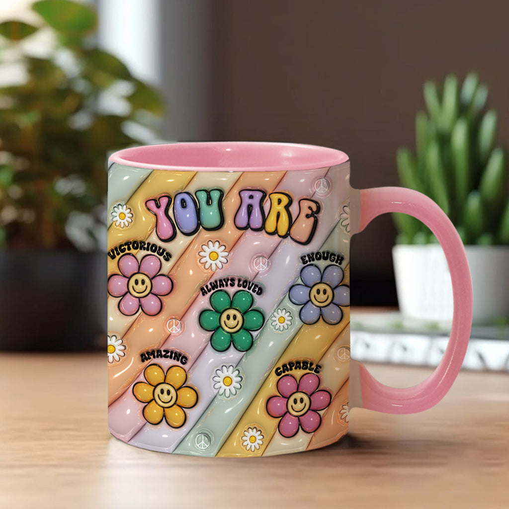 You Are Beautiful Strong Victorious Enough - Personalized Hippie Accent Mug