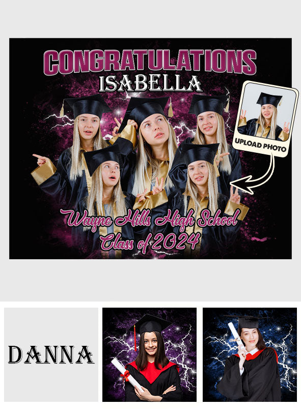 Individuell gestalteter Wandteppich mit Bootleg-Fotos von Senioren - Personalisierter Wandteppich zur Abschlussfeier