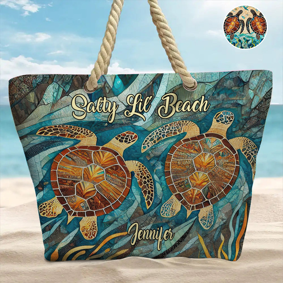 Salty Lil Beach – Personalisierte Schildkröten-Strandtasche