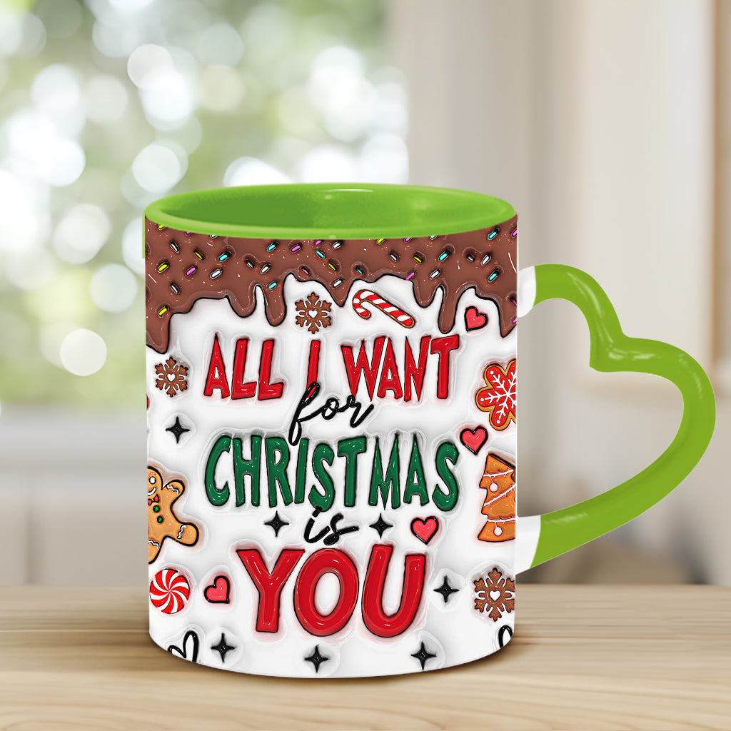 Alles, was ich mir zu Weihnachten wünsche, bist du – Personalisierte Tasse mit Herzgriff für Paare