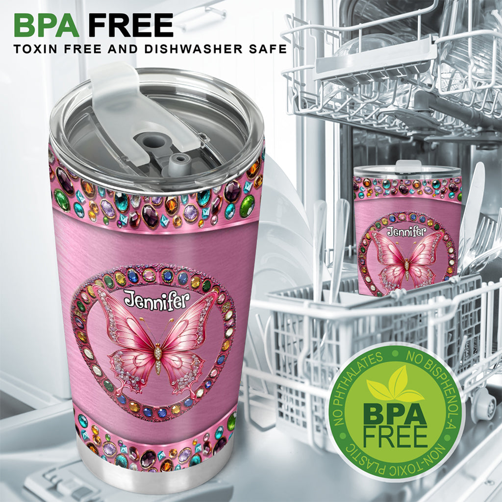 Wunderschöner rosa personalisierter Schmetterlingsbecher