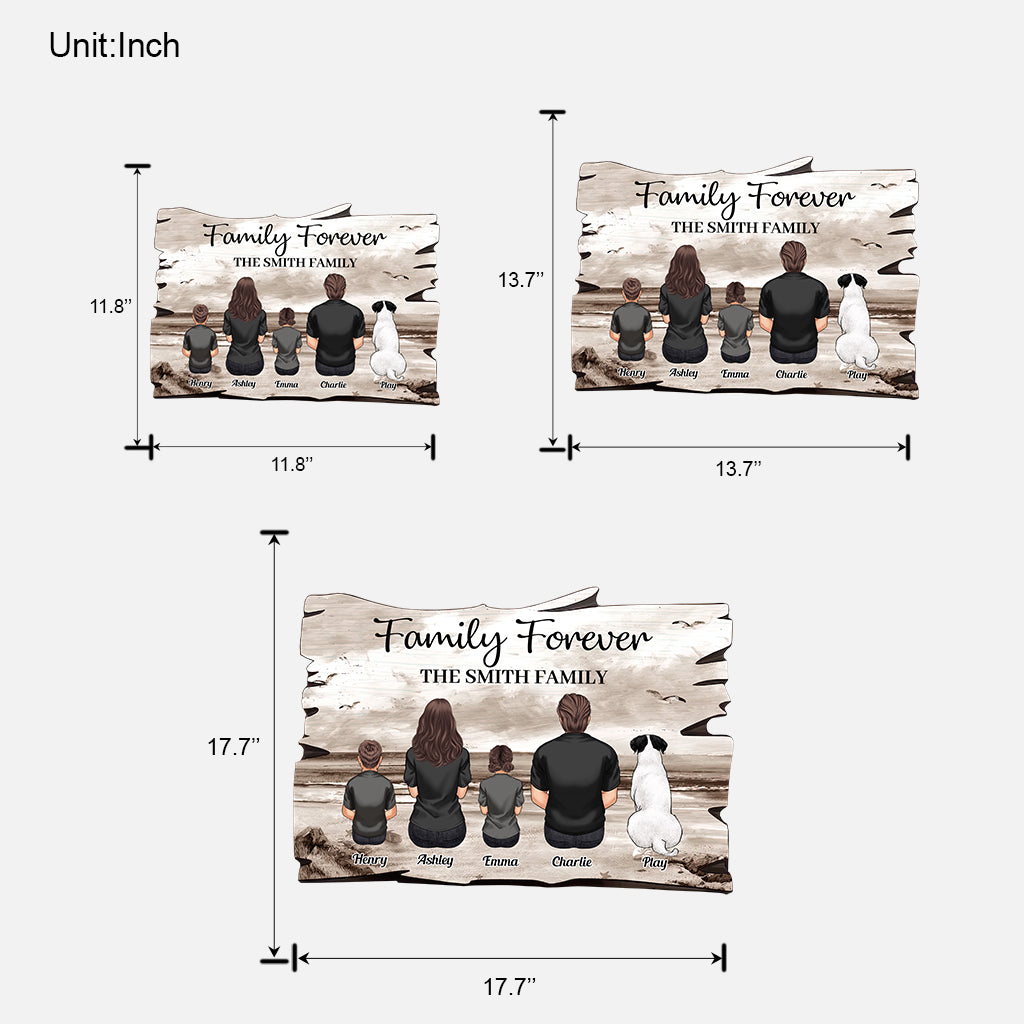 Familien-Retro-Strandlandschaft, Vintage-Version - Personalisiertes, individuell geformtes Holzschild für die Familie