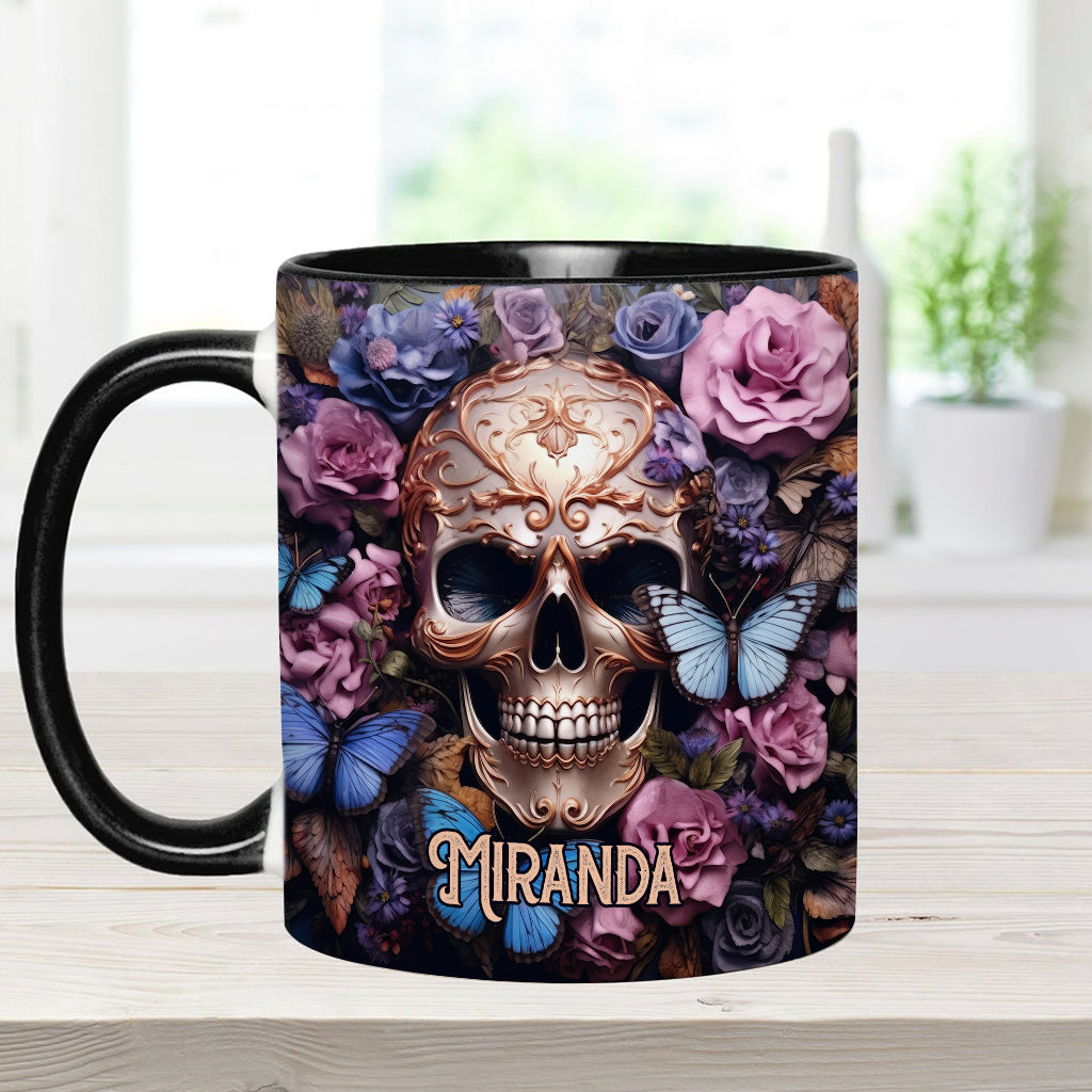 Beauty Of The Dark Skull Roses Butterflies - Personalized Skull Accent Mug