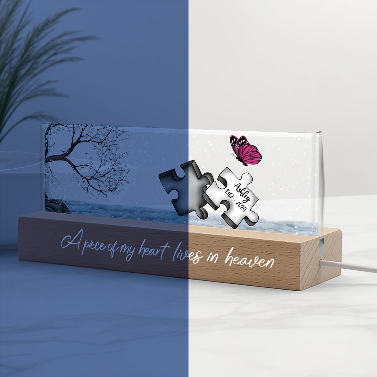 A Piece Of My Heart Lives In Heaven - Personalized Memorial Custom LED Night Light