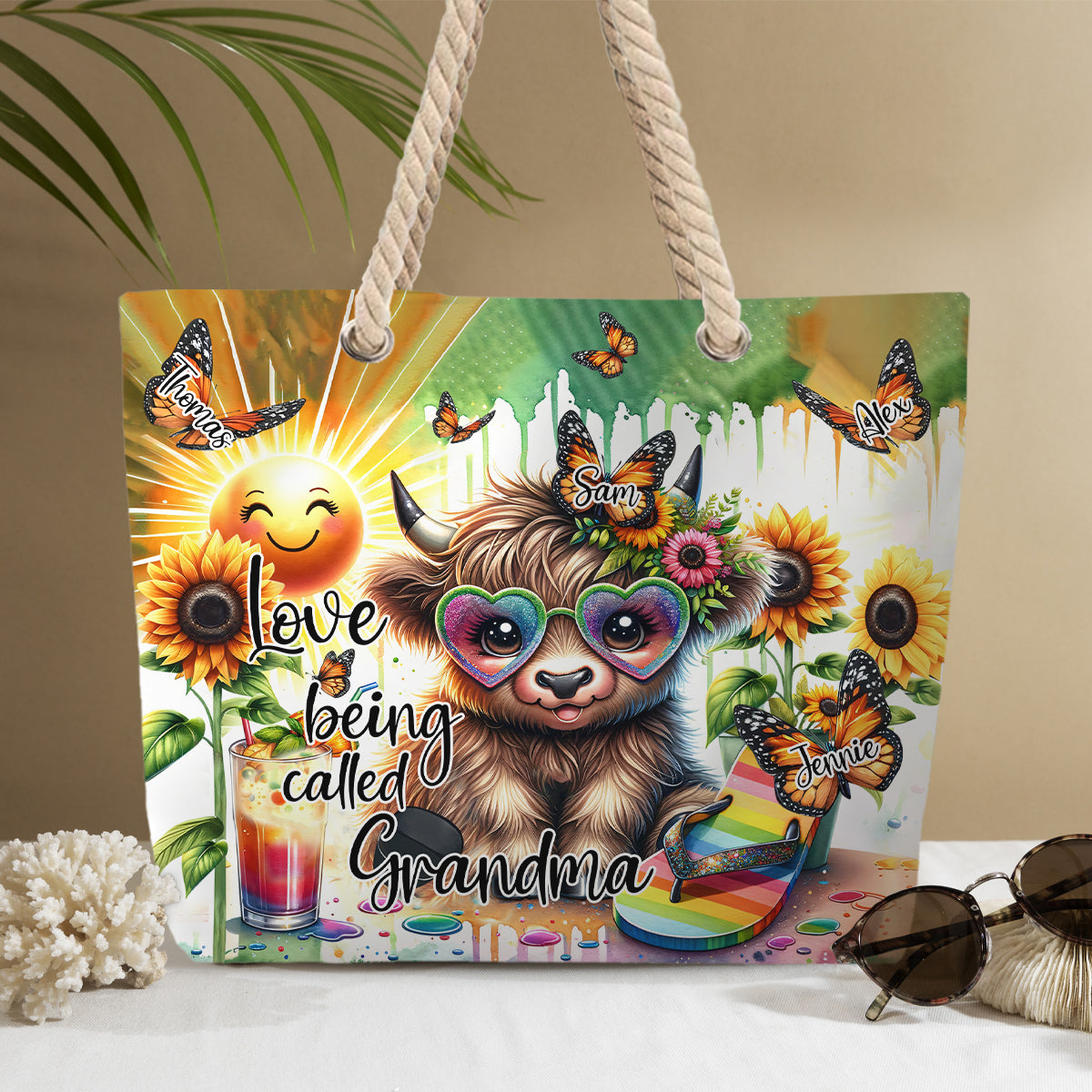 Ich liebe es, Oma genannt zu werden – Sommerfeeling pur mit Hochlandrindern – Personalisierte Strandtasche