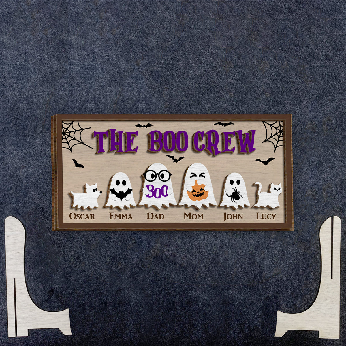 Die Boo Crew – Personalisiertes Familien-Holzschild (2-lagig) / Holzplakette