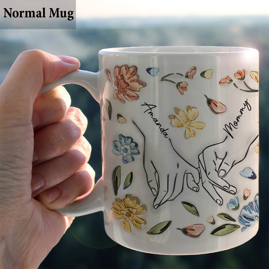 Zuerst meine Mutter, für immer meine Freundin – Personalisierte Tasse mit pastellfarbenem Blumenmuster