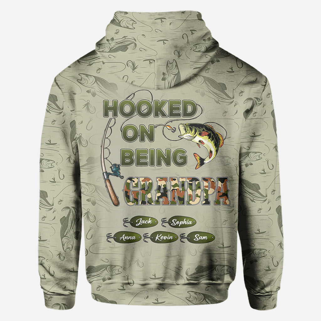 Hooked On Being Dad/ Grandpa... - Personalized Fishing All Over Shirt