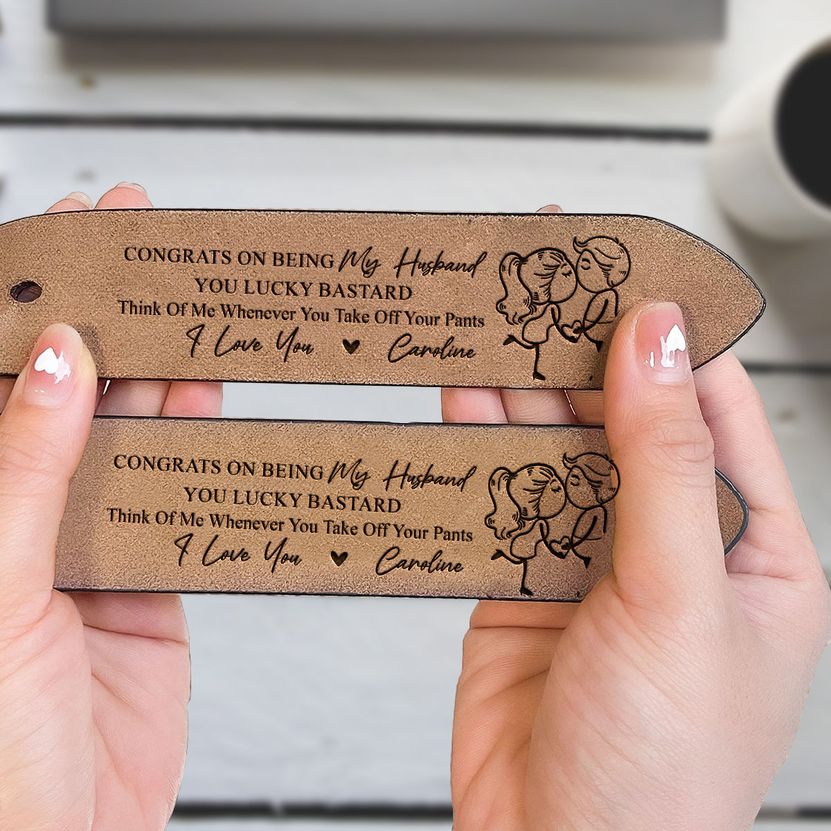 Glückwunsch, dass du mein Ehemann bist – personalisierter Ledergürtel für Ehemann und Ehefrau