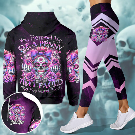 Du erinnerst mich an eine zweigesichtige Münze – Personalisierter Totenkopf-Hoodie und Leggings