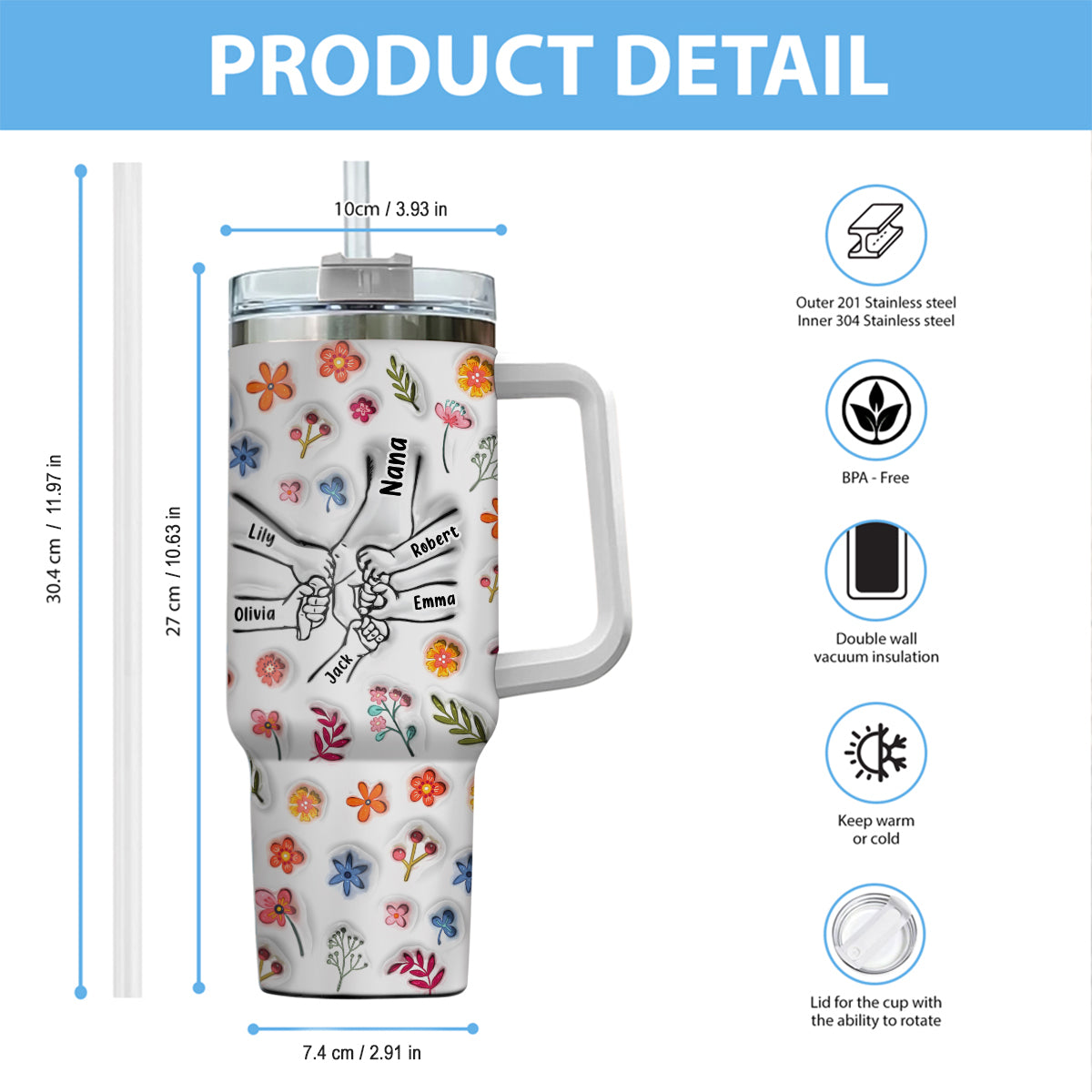 Du hältst unsere Hand – personalisierter Mutterbecher mit Henkel