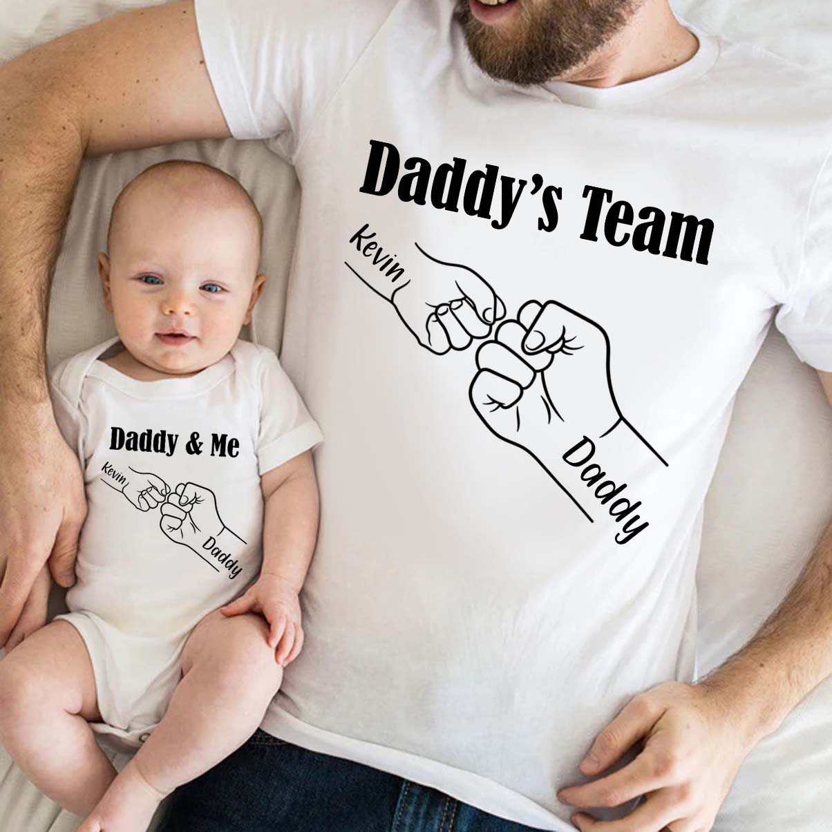 Papa und ich – Papas Team – Personalisiertes Vater-T-Shirt und Baby-Body