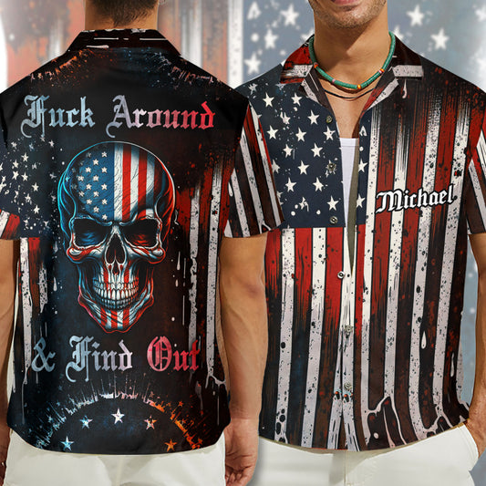 Stars & Stripes, Fuck Around & Find Out - Personalisiertes Totenkopf-Hawaiihemd