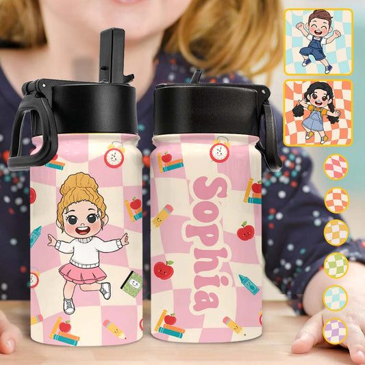 Wellenkaro-Trinkflasche für Kinder – personalisierbar zum Schulanfang