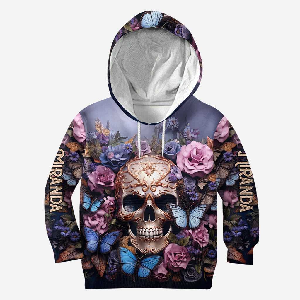 Schönheit der dunklen Totenkopf-Rosen-Schmetterlinge - Personalisierter Totenkopf-Hoodie und Leggings