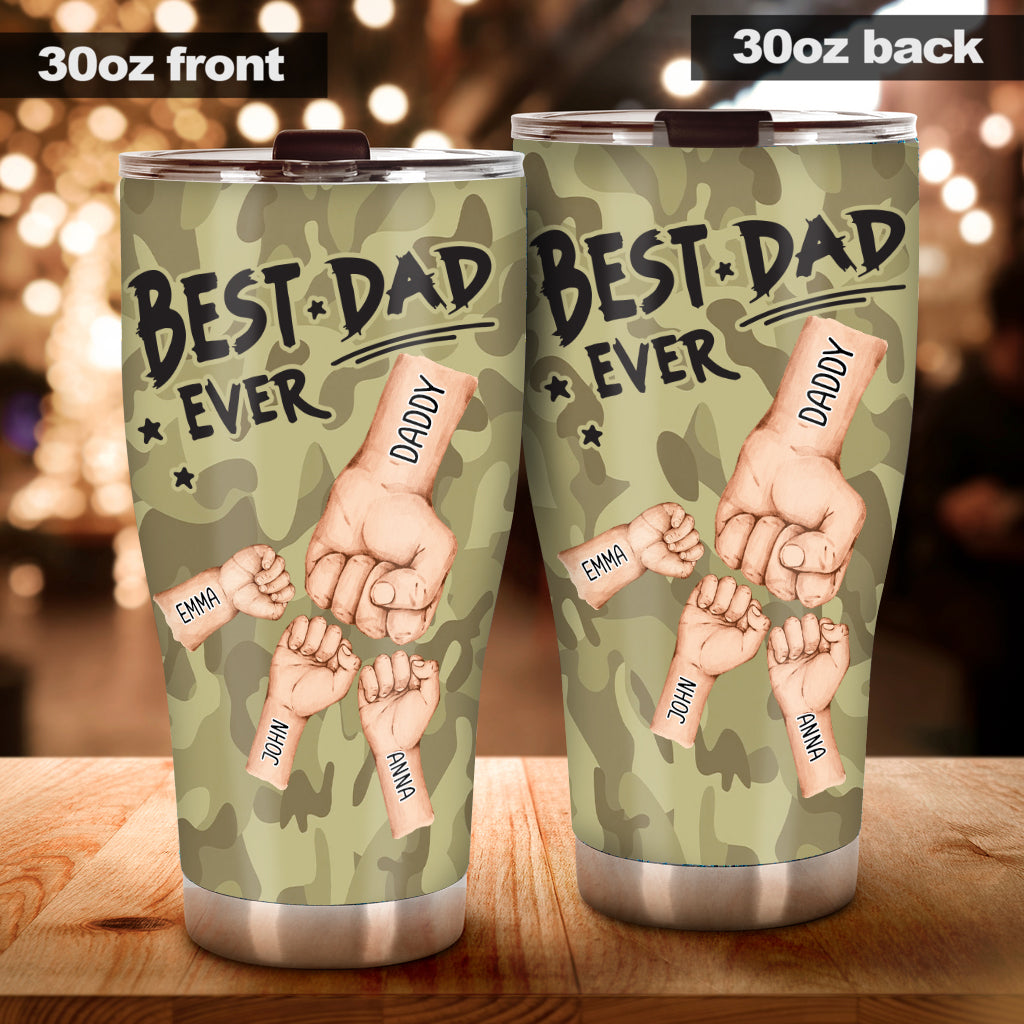 „Bester Papa aller Zeiten“ – personalisierter Vaterbecher im Camouflage-Muster