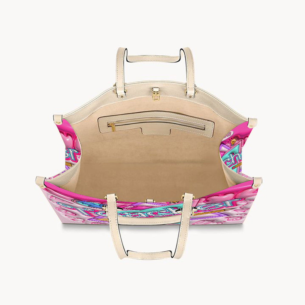 Pinkfarbene aufblasbare personalisierte Lehrer-Lederhandtasche