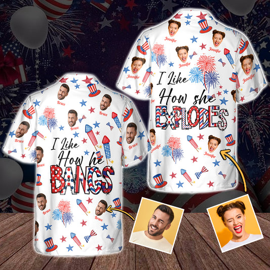 Ich mag, wie sie explodiert, ich mag, wie er knallt – personalisiertes Hawaiihemd für Paare