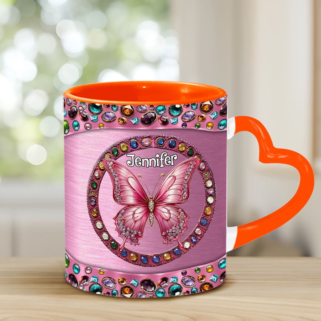Wunderschöner rosa personalisierter Becher mit Schmetterlingsherzgriff