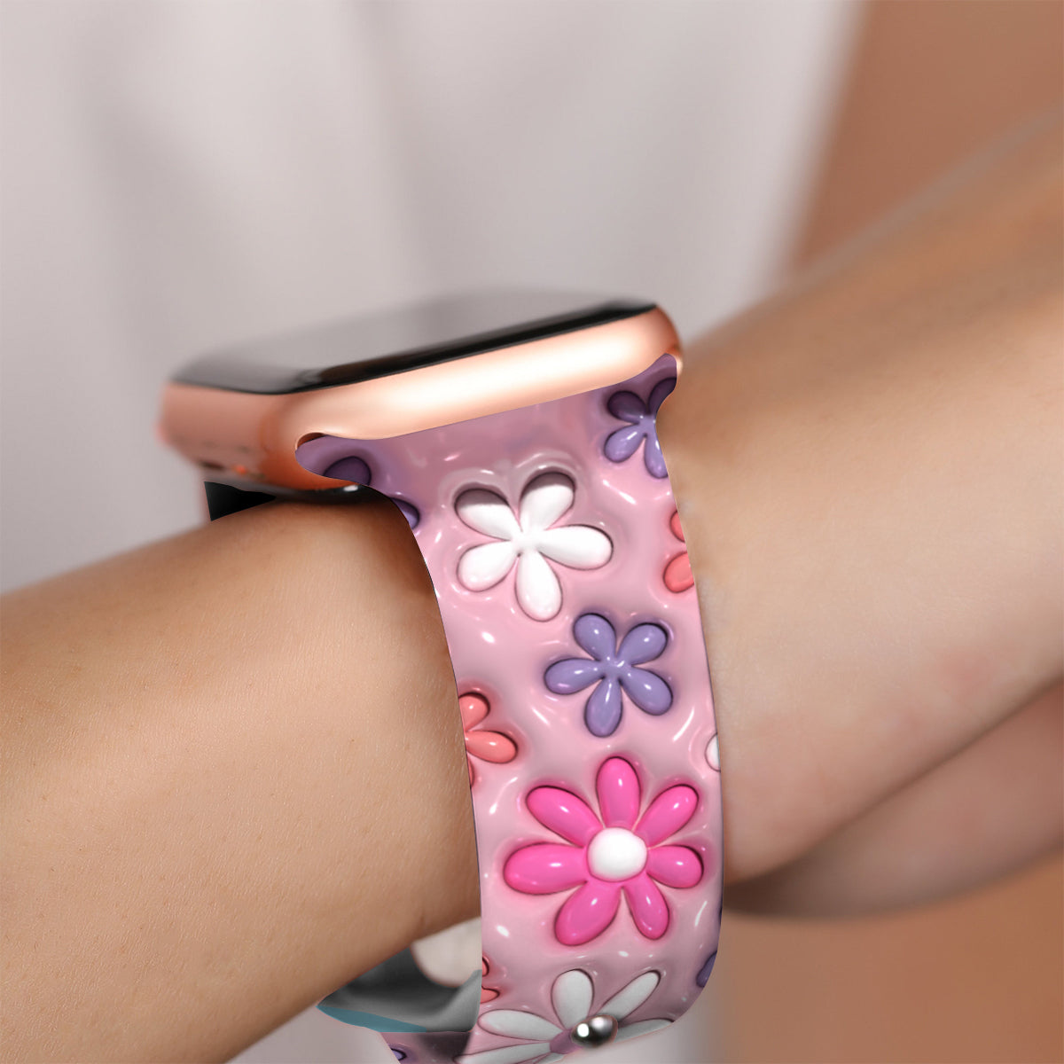 Puffy Pink Floral Apple Watch Band - Personalized Apple Watch Band