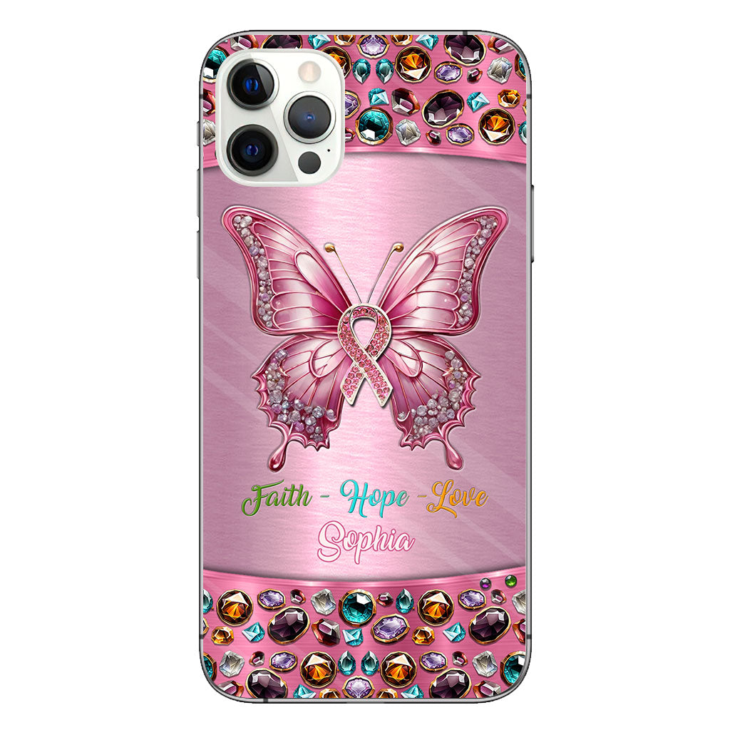Hope For A Cure - Personalized Breast Cancer Awareness Clear Phone Case