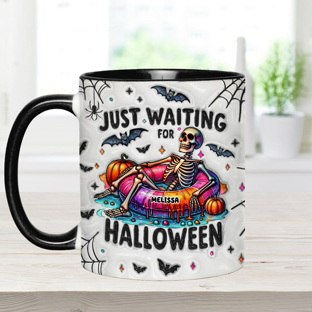 Ich warte nur noch auf Halloween – personalisierte Tasse mit Totenkopf-Akzent