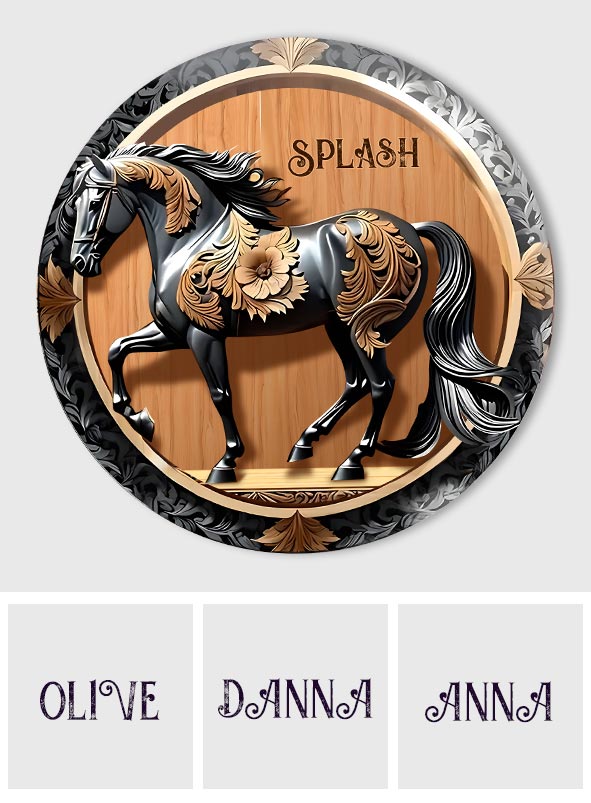 Schwarzes Pferd – Personalisiertes, individuell geformtes Holzschild