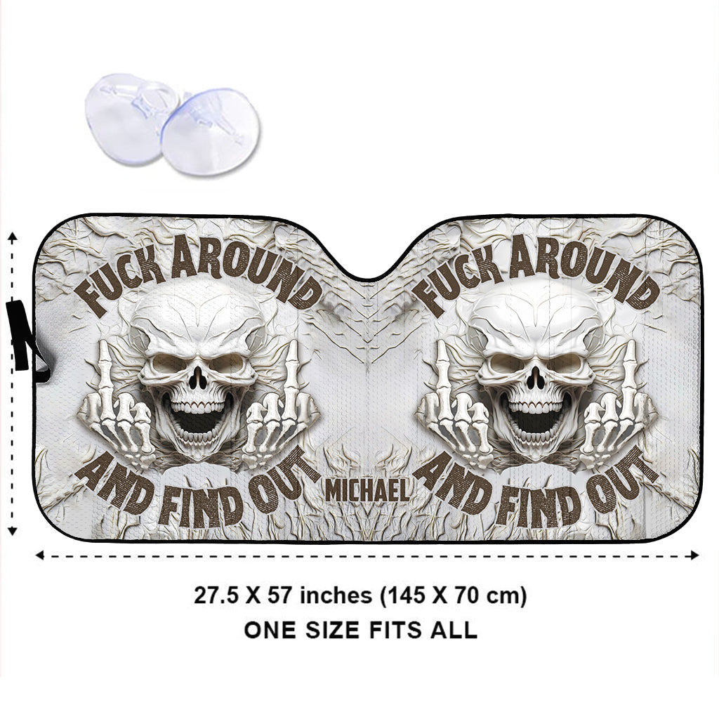 F Around And Find Out White Skull - Personalisierte Totenkopf-Auto-Sonnenblende