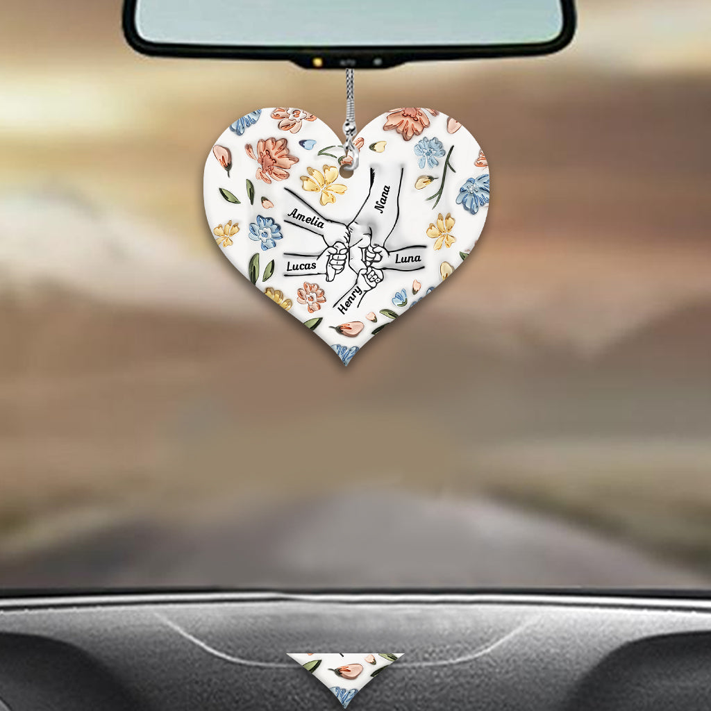 Aufblasbare Hände mit Blumenmuster halten – personalisierter Autoanhänger für Oma