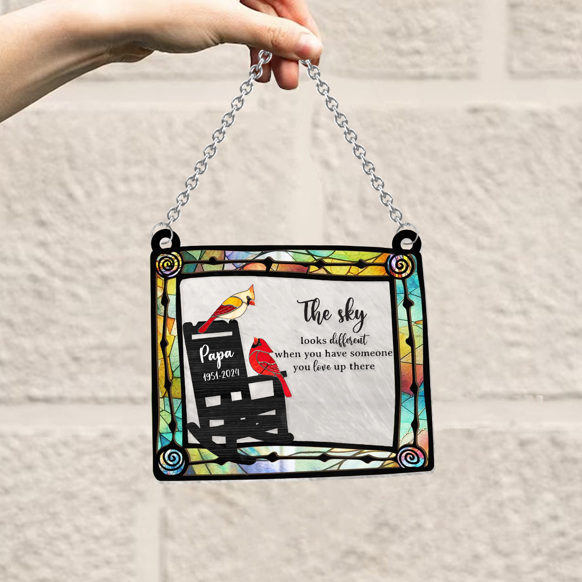 The Sky Looks Different In Loving Memory - Personalized Memorial Window Hanging Suncatcher Ornament