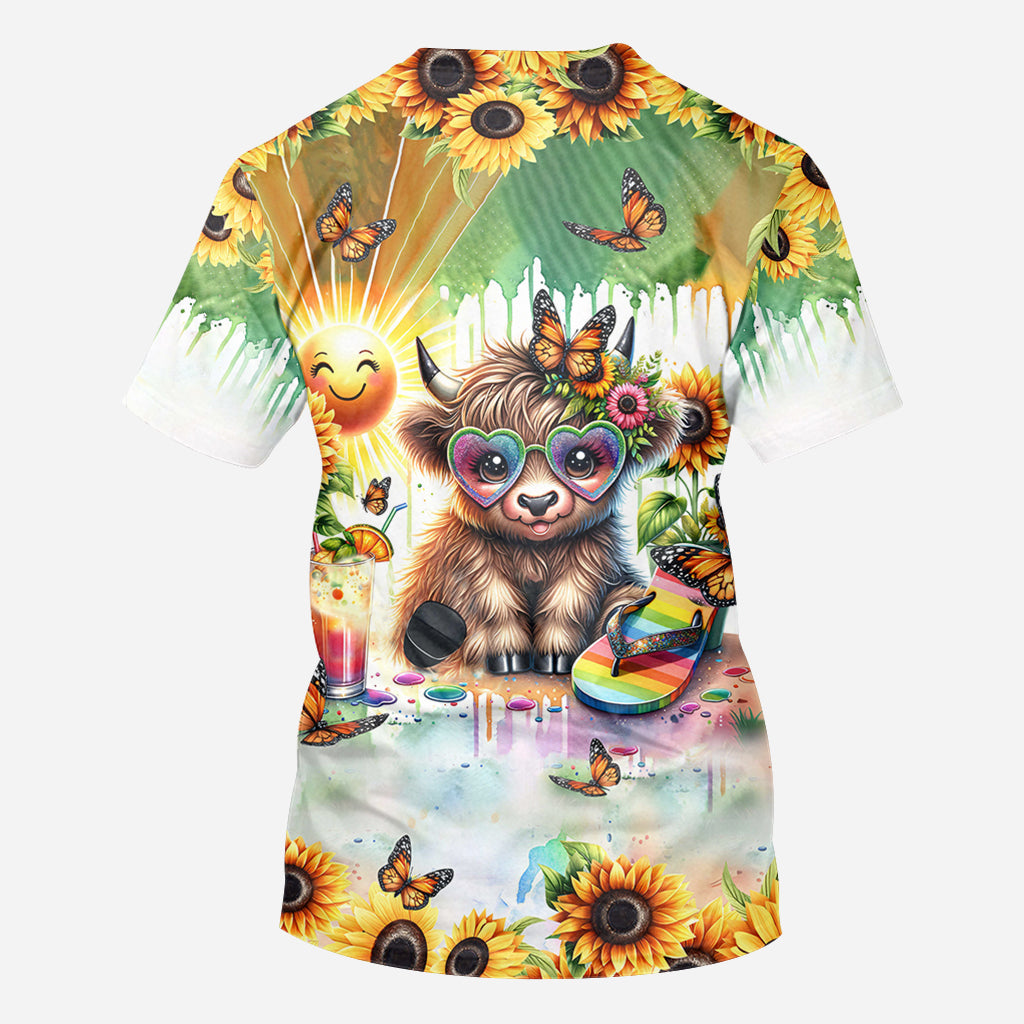 Love Being Called Grandma Highland Cow Summer Vibes - Personalized All Over Shirt