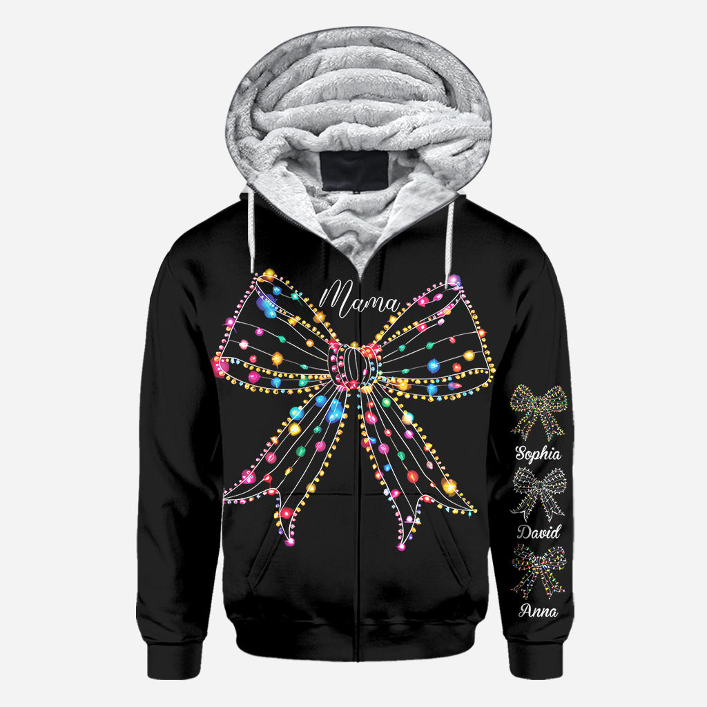 Weihnachtslichter-Schleife - Personalisiertes Mutter-Shirt
