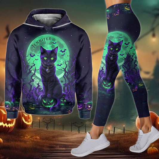 Mysterious Black Cat - Personalized Black Cat Hoodie and Leggings