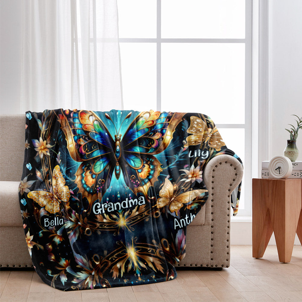 Oma-Leben, Mama – Jeder Titel möglich – Wunderschöne goldene Schmetterlingsversion – Personalisierte Oma-Decke