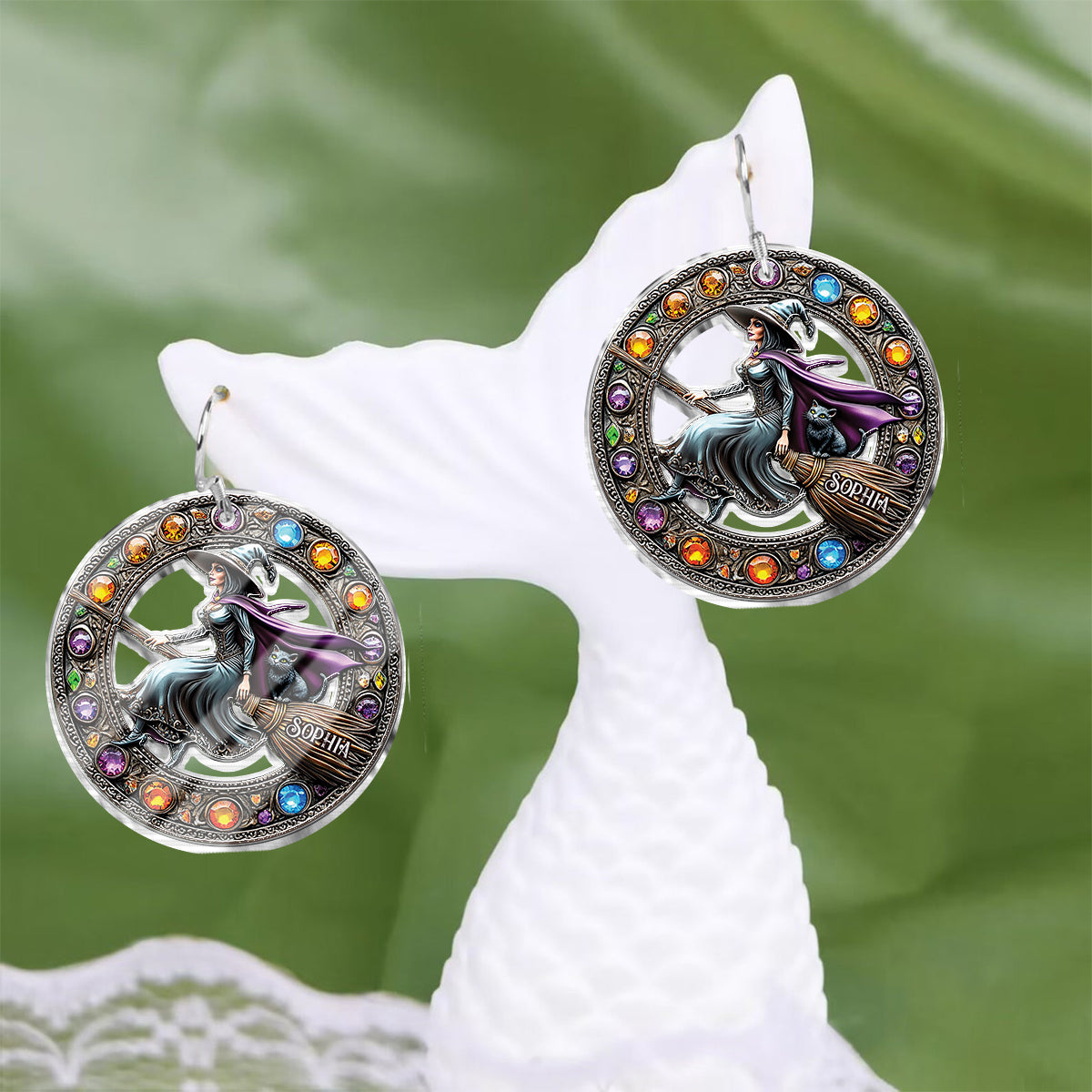 Wunderschöne Hexe – Personalisierte transparente Hexen-Ohrringe