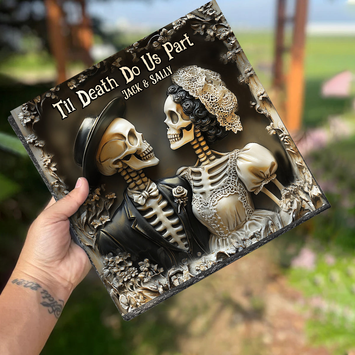 Bis dass der Tod uns scheidet – Personalisierter quadratischer Stein für Paare