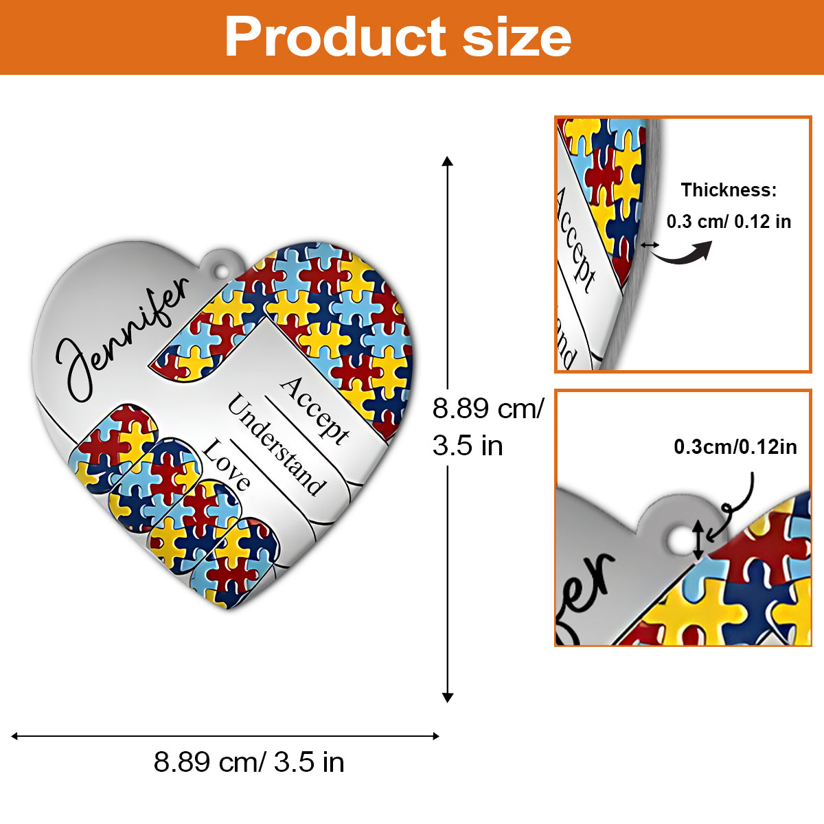 Akzeptieren, verstehen, lieben – personalisiertes, formschönes Aluminiumornament zur Sensibilisierung für Autismus (beidseitig bedruckt)