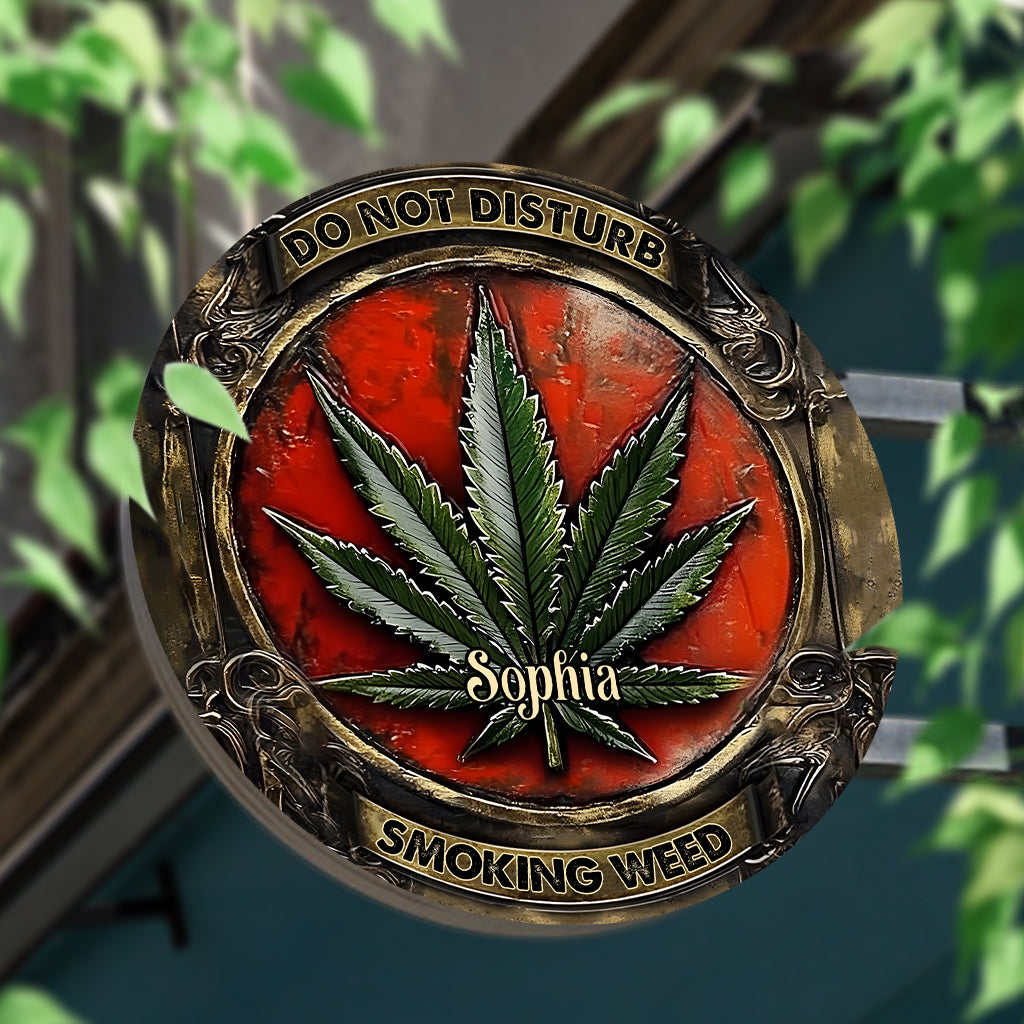 Bitte nicht stören – Personalisiertes rundes Metallschild mit Weed-Motiv
