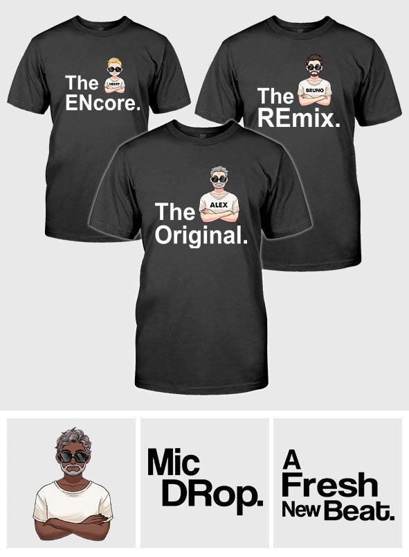 Drei Generationen: Opa, Vater, Kind – personalisiertes Opa-T-Shirt und Hoodie