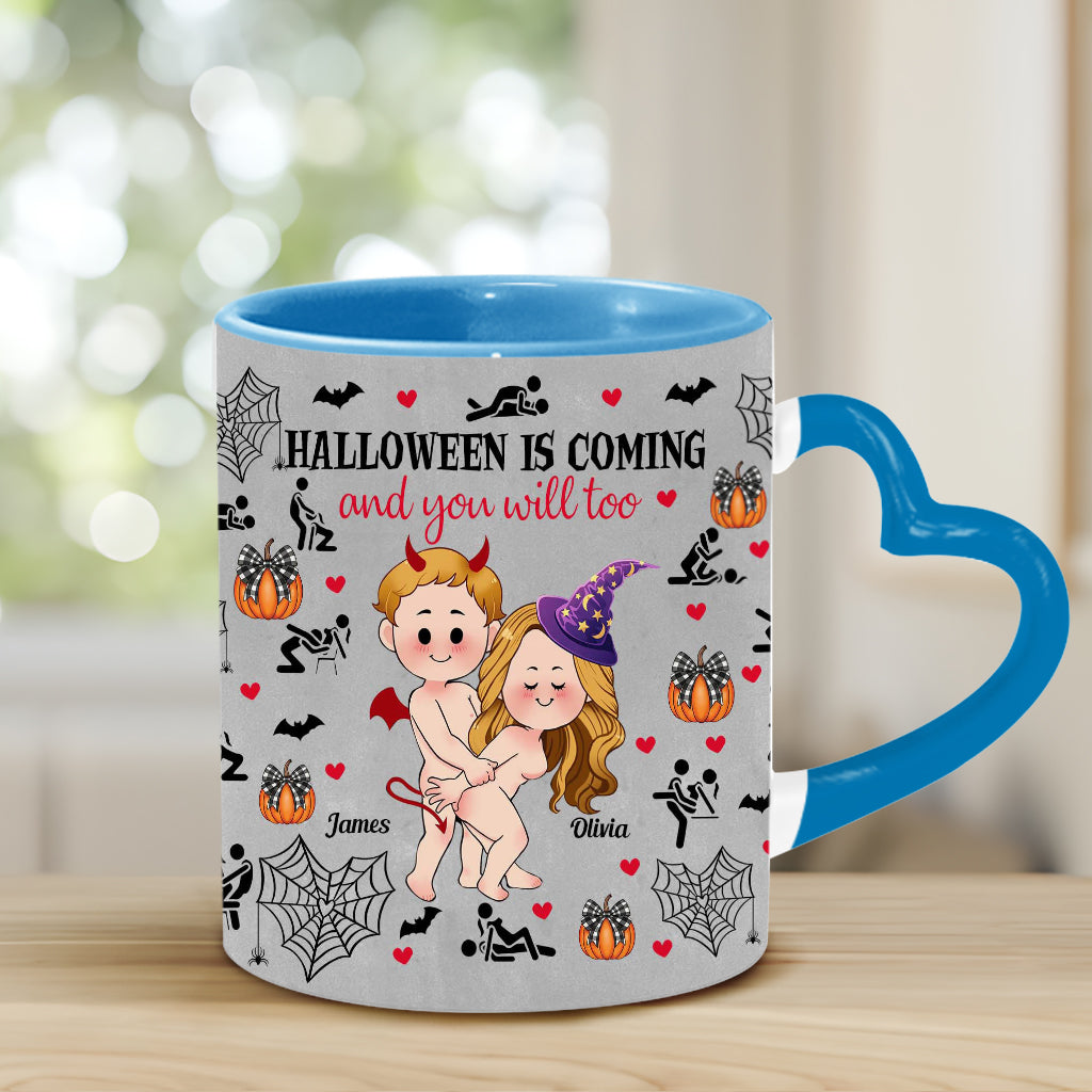 Halloween Is Coming - Personalized Couple Heart Handle Mug