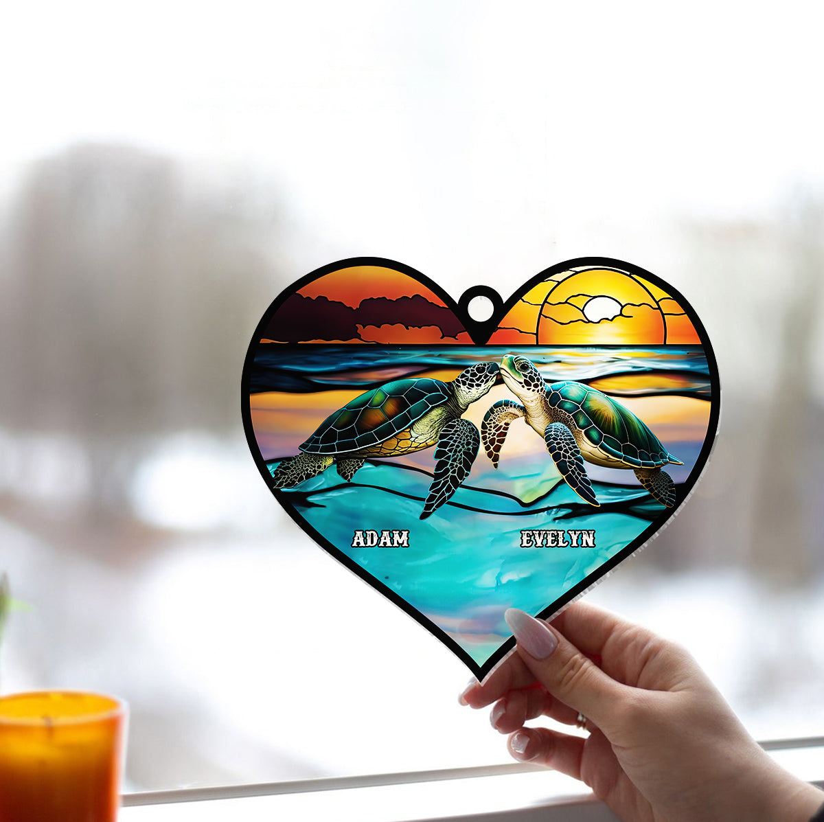 Ich liebe dich bis zum Strand und zurück – Personalisierter Schildkröten-Fensterhänger 