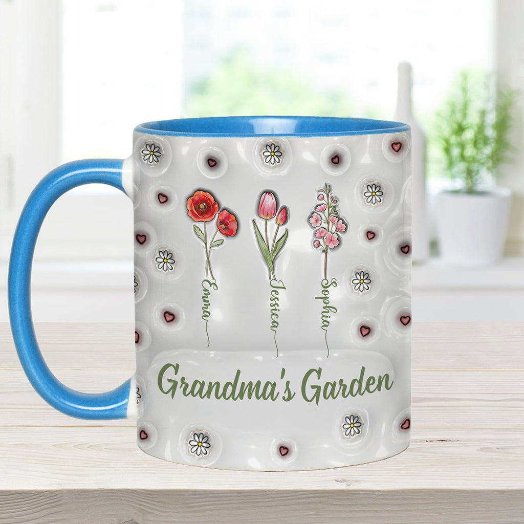 Geburtsmonatsblumen aus Omas Garten – Personalisierte Tasse mit Oma-Motiv