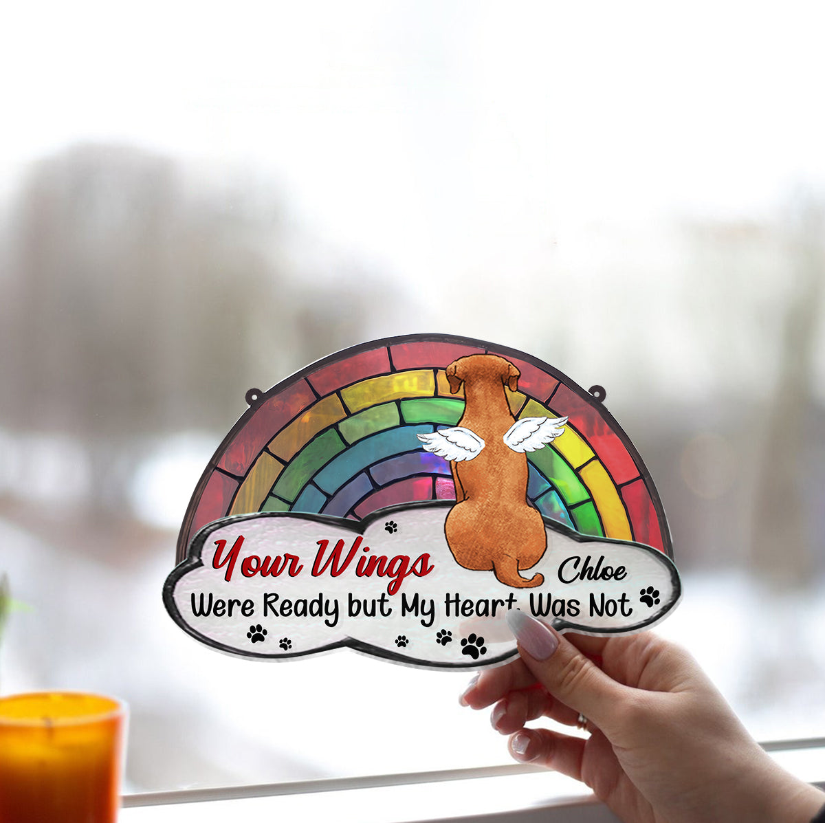 A Piece Of My Heart Is At Rainbow Bridge - Personalized Dog Window Hanging Suncatcher Ornament