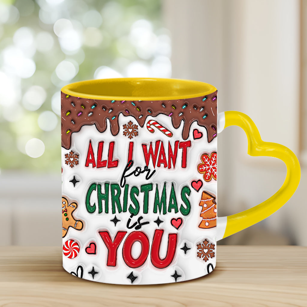 Alles, was ich mir zu Weihnachten wünsche, bist du – Personalisierte Tasse mit Herzgriff für Paare